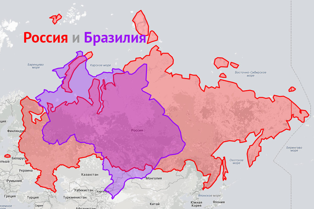 Карта россии и сша в сравнении